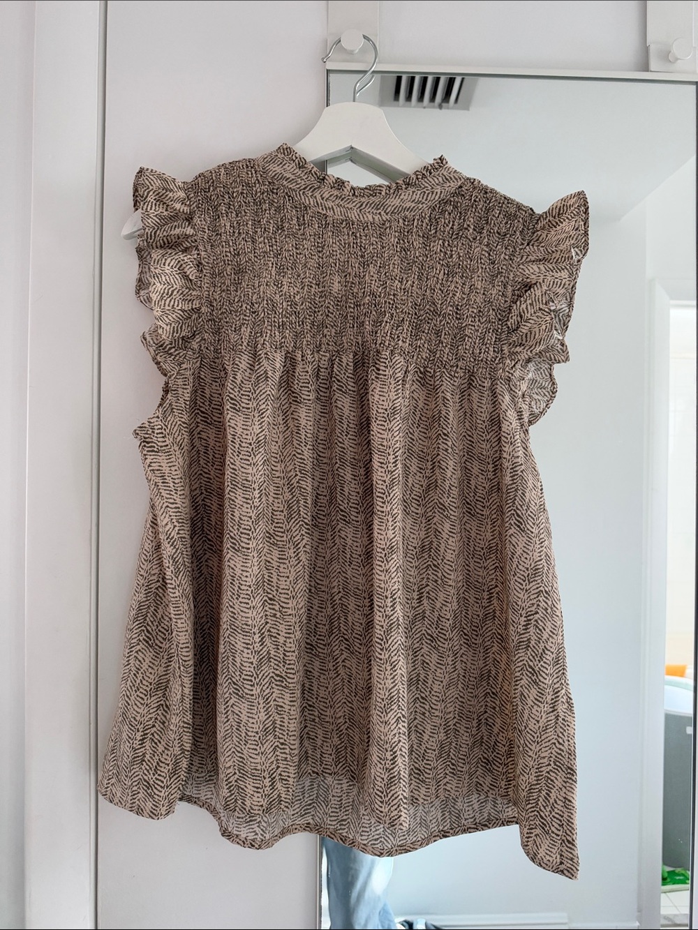 Army green Smocked Ruffle top